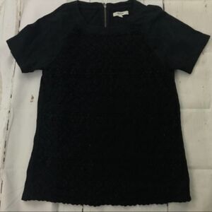 Madewell crochet front cotton back crew neck short sleeve shirt zip back women s